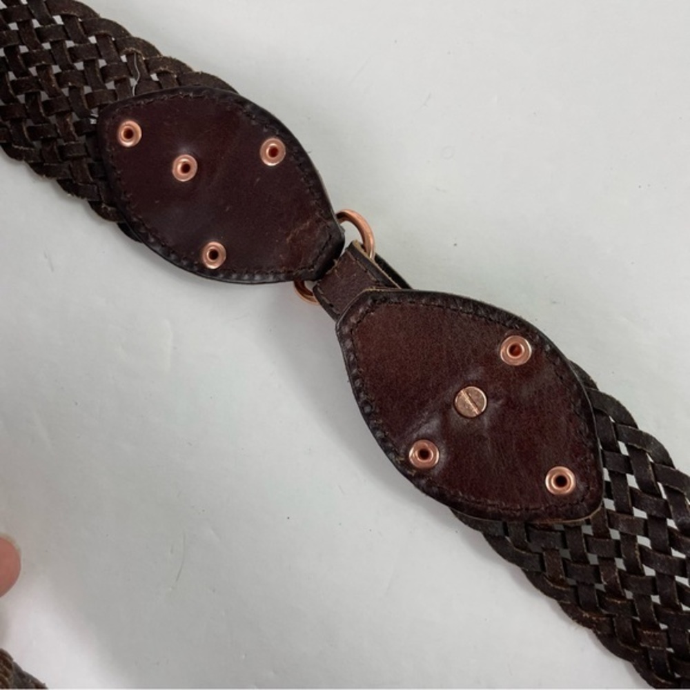 Brown Boho Braided Leather Wide Belt with Rose Gold - Picture 6 of 8